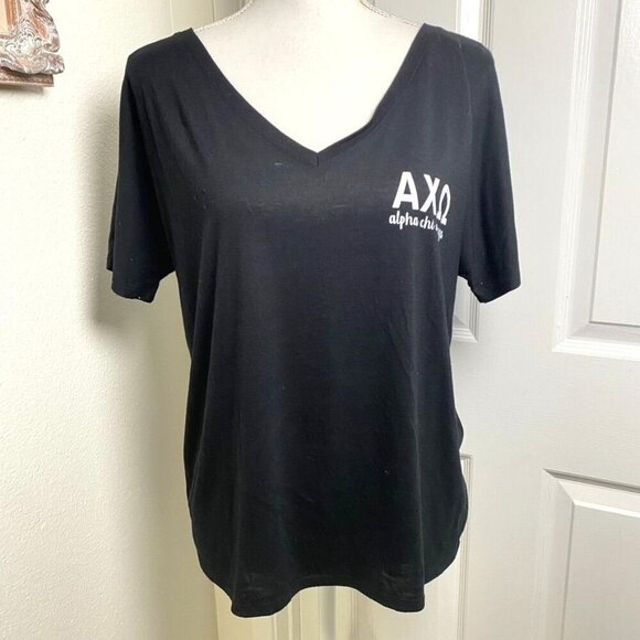 Bella Canvas University Tees Alpha Chi Omega Black V-Neck Tee Size Medium - Picture 9 of 11